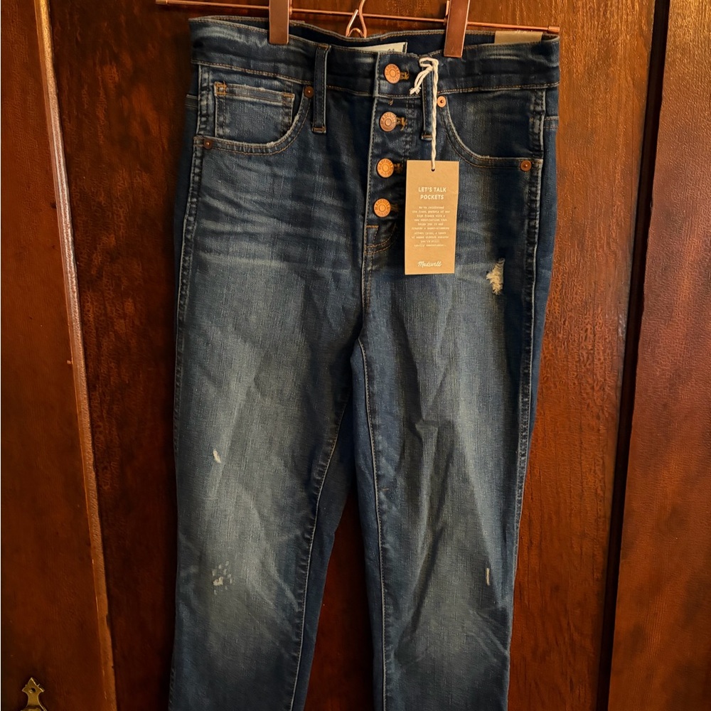 Madewell High Rise Button-Fly Jeans in Dark Blue